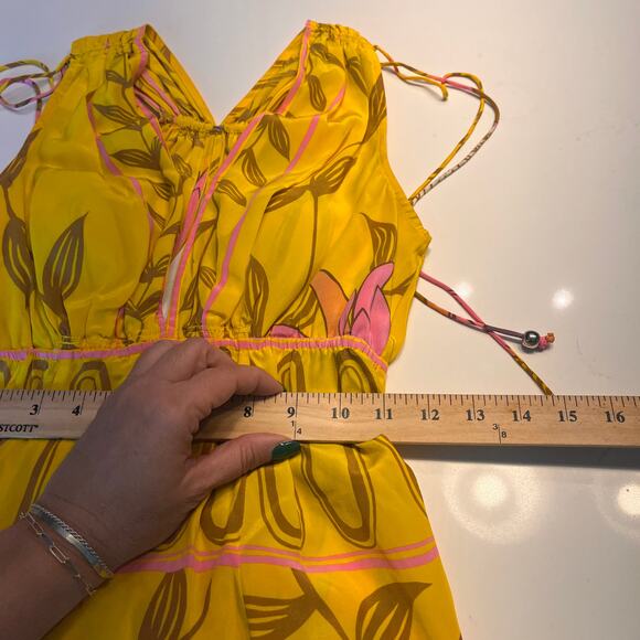 Tracy Reese Yellow Tropical Print Silk Maxi Dress Size 2 - Picture 8 of 8
